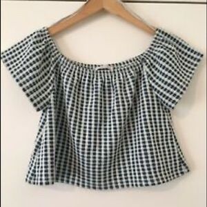 Zara off shoulder cropped gingham blue shirt